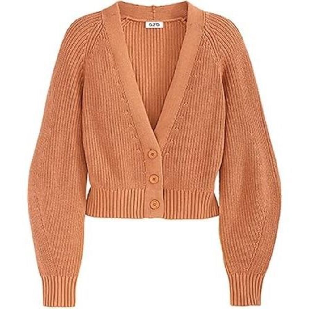NWT 525 America Burnt Orange Button Front Cardigan Sweater In Caramel Medium